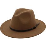 ✨NWOT✨Women Belt Buckle Fedora Hat Classic Wide Brim Floppy Felt Panama Hat✨ Brown Photo 2