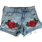 American Eagle  Super Stretch Hi Rise Shortie Embroidered Flower Jean Shorts 4 Photo 0