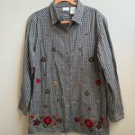 Bobbie Brooks autumn Women's Gingham Fall Leaves Long Sleeve Button Up shirt L Black Size L Photo 0