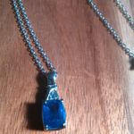 Ceylon Color Quartz and Blue Simulated Diamond Stainless Steel Pendant Necklace Photo 1