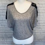 Rewind T-Shirt V Neck Gray w Black Lace-XS Photo 0