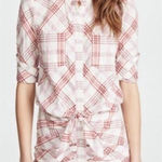 Veronica Beard  Della Plaid Ruched Dress‎ White Pink Tie Front Shirt Dress Size 4 Photo 0