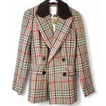 Anthropologie New XS Double-Breasted Elbow-Patch Plaid Jacket Blazer Riding Photo 1