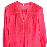 Anthropologie  Leifnotes Coral Embroidered Tunic Swiss Dot Boho Beach Blouse Photo 2