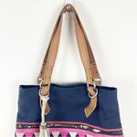 Fossil Jesse Navy Aztec Print Sequin Embellishments Canvas Shoulder Tote… Photo 11