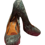 Buffalo London Teal Black Embossed Snakeskin Platform Heels Pumps Size 10 Green Photo 0