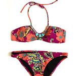 Victoria's Secret Vintage Y2K Embellished Beaded Paisley Pink Orange Boho Bikini Photo 0
