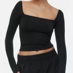 Babaton  Black Asymmetrical Long Sleeve Top Photo 3