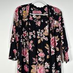 Angie Floral Kimono Duster Women's Small Black Floral Lace Trim Long Open Boho Photo 2