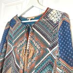 Gibson Latimer Gibson + Latimer Boho Geometric Print Tie Neck Midi Dress M Photo 2