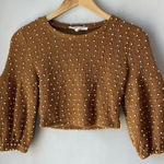 BCBGeneration  Cropped Sweater Brown White Puffs Photo 0