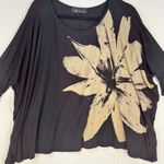 Monamie Slub Knit Loose Fit Oversized Black Floral Print Top Blouse Size Medium Photo 2