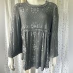 POL Women's Gray Floral Lace Baby Doll Sheer Lace Up Back Blouse Top NWT Size L Photo 7