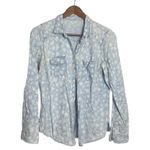 Maurice's  Light Wash Blue Chambray Denim & White Floral Boho Button Up Top Photo 2