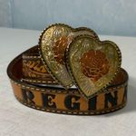 Western Brown Leather Monogrammed “Regina” Belt DBL Heart With Roses Buckle Sm Photo 10