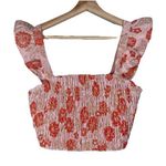 Lulus Womens Floral Smocked Crop Top Small Dusty Pink Gold Metallic Ruffle NEW Photo 0