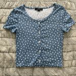 Powder Blue & White Floral Button Up Short Sleeve Top Photo 0