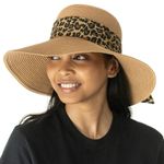 Nine West  Wide Leopard Print Tie-Trim Packable Panama Hat, New w/Tag Retail $38 Photo 7