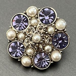1 in. Silver Tone Flower Brooch with Faux Pearls, Diamonds and Lilac Crystals Photo 0