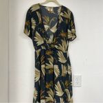 Diega Blue Green Tropical Print Faux Wrap Midi Dress Womens XS Beachy Vacation Photo 1