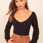 Reformation Hart Cashmere Sweater in Black Size Small Deep V-Neck Photo 0