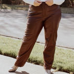 Abercrombie & Fitch NWT A&F Curve Love 90s Straight Ultra High Rise Brown Vegan Leather 20 Long Photo 0