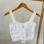 ZARA NWT Organic Sweetheart Ruffle Bow Smocked Cropped Tank Top in White - S Photo 4
