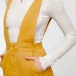 We The Free  Free People Mallory Golden Overall Denim Mini Dress Sz 0 Photo 0