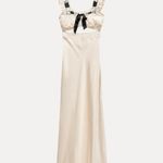 ZARA  dress lingerie style ivory black lace crochet ribbon tied satin effect maxi Photo 10