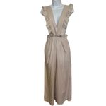 HAYDEN LOS ANGELES Ruffle Strap Wide Leg Pin Striped Cotton Jumpsuit EUC Small Tan Photo 1