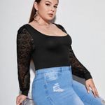 Blue Blush Women’s Long Sleeve Lace Square Neck Bodysuit Black Medium Photo 1