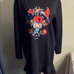 ZARA BLACK FLORAL APPLIQUÉ with Colorful Floral Embroidery ruffle hem Mini DRESS Photo 1
