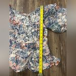 Moon River  Anthropologie Floral Peplum Ballon Short Sleeve Blouse Small Forest Photo 5