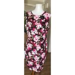 Lands' End  Floral Sheath Dress 16P Pink Red Stretch Sleeveless Knee Length Photo 2