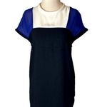 Maje Blue White And Black Colorblock Silk Detail Crew Neck Mini Shift Dress S Photo 0