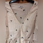 Madewell ‎ Antique Cream Lightspun Peplum Wrap Top in Black Tiny Bows Size XS Photo 5