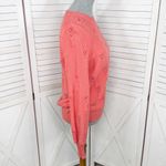 Loft  Bobble Pointelle Crewneck Sweater Coral Orange Medium Photo 3