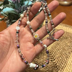 Handmade  floral pink tourmaline + seed bead necklace w/ mushroom charm 🍄💜✨ Photo 0