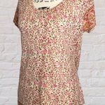 Lucky Brand MED Pink/Brown Floral Short Sleeve Tee Cotton Pullover Boho Festival Photo 1