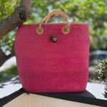 Pink Woven Tote Bag Photo 3