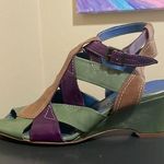 Lazio Collezione Leather Bubba Green Purple Brown 2.5” Wedge Sandals $195 EUC US Women 6.5 ; EUR 37 Photo 0