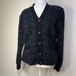 Ralph Lauren Vintage  Blue and Green Plaid Cardigan lamb wool side L Photo 2
