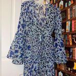 Yumi Kim  Blue and Black Patterned Kimono with Bell Sleeve Size Small Photo 0