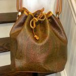 ETRO Milano Red Paisley Vachetta Leather Drawstring Bucket Shoulder Bag Photo 0