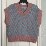 ZARA Sweater Vest Small Checkerboard Pastel Oversized Wool Blend Preppy Photo 0