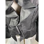White House | Black Market WHBM Black Genuine Leather Jacket Ruffle Collar Front Seam Detail Women Medium Photo 1