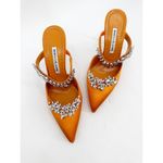 Manolo Blahnik Orange Satin Crystal Embellished 90 Mules 39.5 Photo 1