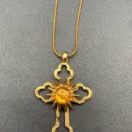 VTG Bethlehem Nativity Stone Relic Cross GOLD TONE Pendant 925 Necklace 28” Photo 0