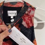 SNDYS Mesh dress Ruched Floral Sleevless Midi stretch NEW Small Red Photo 2