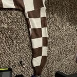 Brown and Cream Checkered women’s Sweater Size M Photo 3